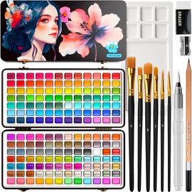 ARTISTRO 168 Watercolor Paint Set, Vivid Colors in Portable Box, Palette set. Perfect Travel Watercolor Set for Artists, Amateur Hobbyists and Painting