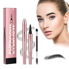Magic Eyebrow Pen, 2024 New Microblading Eyebrow Pencil with 4 Micro Fork Tip & Precise Brush-Tip, 3D Waterproof Magic Brow Pencil for Makeup Beginners, Creates Natural Looking (04# Black)