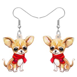 RAIDIN Acrylic Cute Chihuahua Dog Earrings Jewelry for Women Sweet Puppy Pets Dangle Hook Earrings Gifts for Dog Lovers Charms (Brown)
