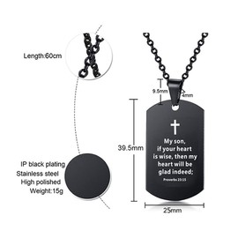 RENYILIN Black stainless steel religious prayer necklace Christian dog label cross necklace baptismal faith Biblical revelation jewelry (Black & Psalm 119:105)