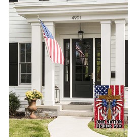 EKOREST 4th of July Garden Flag 12x18 Inch Double Sided, ONE NATION UNDER GOD CROSS American Flag Yard Decoration,Small Seasonal Outdoor Decor for Summer Independence Day,Memorial Day,Veteran's Day Farmhouse Holiday Outside