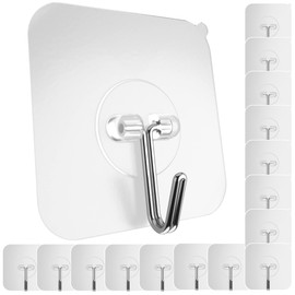 GLUIT Adhesive Wall Hooks for Hanging Heavy Duty 22 lbs Hooks for Walls No Damage, Towel Sticky Clear Hooks, Waterproof, Home, Bathroom, Kitchen, Office, and Outdoor 20 Pack