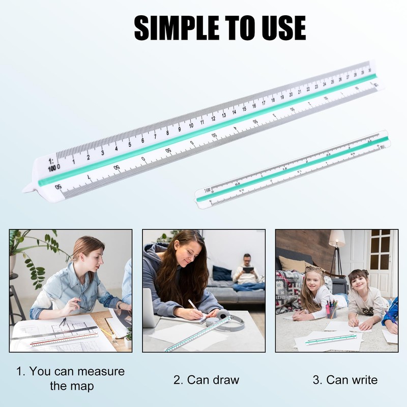 Set of 3 Triangular Scale Ruler, Architecture Ruler, Triangular, 1:20,