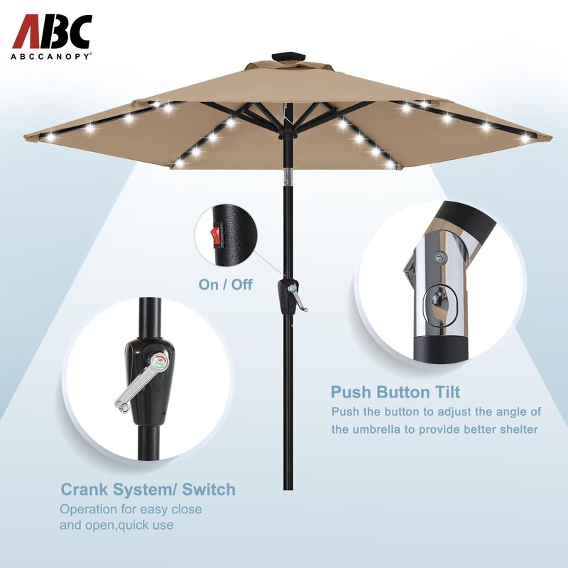 ABCCANOPY Durable Solar Led Patio Umbrellas with 24LED Lights 7.5FT