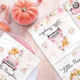 A Sweet Little Pumpkin is on The Way Napkins,Pumpkin Girl Baby Shower Decorations Pink Truck Rose,A Sweet Little Pumpkin is on The Way Baby Shower Gender Reveal Party
