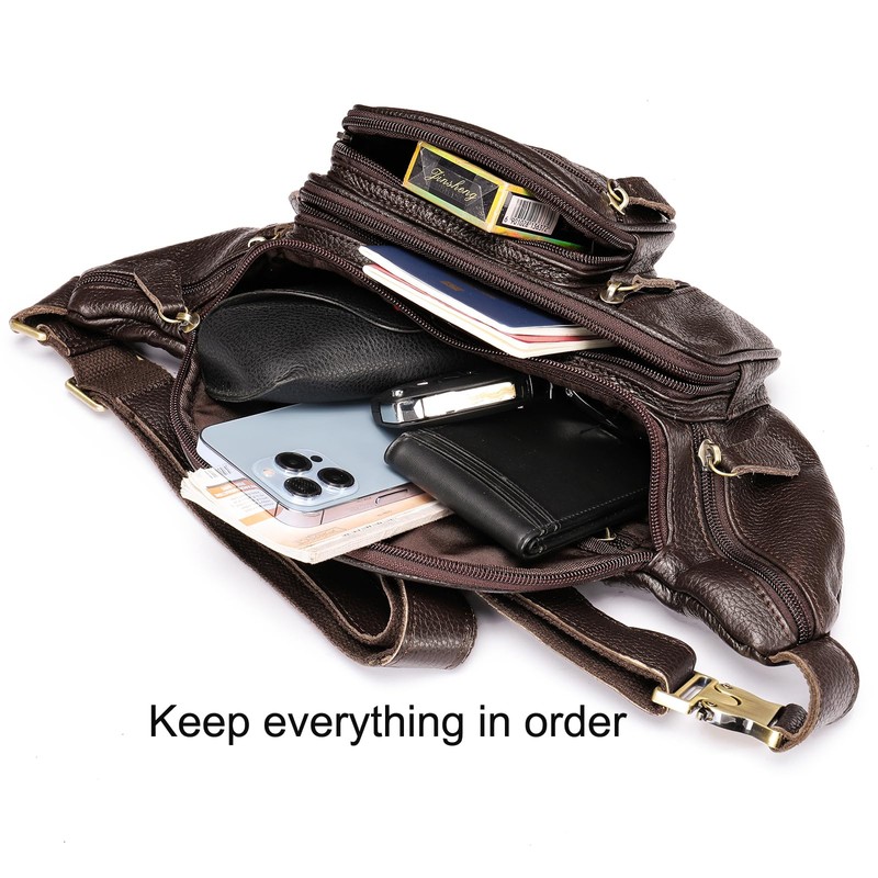 Genuine Leather Large Fanny Pack Waterproof Hip Belt Bag Cowhide