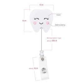 Smiling Tooth Shape Felt Badge Holder Cute Medical Retractable ID Badge Reel Gift for Nurse/Doctor/Dentist/Medical Staff