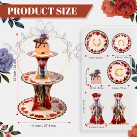 Threehoney Derby Day Thick Cardboard Cupcake Stand Kentucky Horse Racing Party Supplies Horse Racing 3 Tier Dessert Tower Run for the Roses Table Decorations for Equestrian Horse Theme Party Supplies