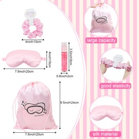 TKNOUS Sleepover Party Supplies for Women 8 Sets 32 Pcs Slumber Party Supplies with Satin Eye Mask Satin Hair Scrunchies Lip Gloss Gift Bag for Sleepover Slumber Birthday Party (Pink)