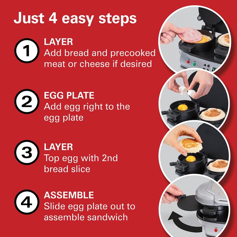 Hamilton Beach Dual Breakfast Sandwich Maker with Timer, Silver (25490)