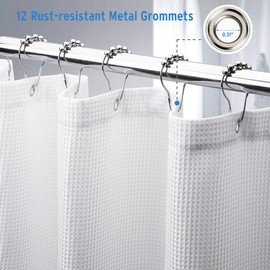 AmazerBath 240GSM Waffle Shower Curtain, 72x72 Inches Waffle Shower Curtain, Fabric Washable Shower Curtain with Waffle Weave, Heavy Duty Hotel Quality Bathroom Shower Curtains - Color: White