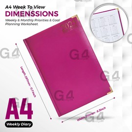 G4GADGET G4 2025 Purple A4 Week to View Diary Hardback Cover 80GSM Paper for Business Office & Home