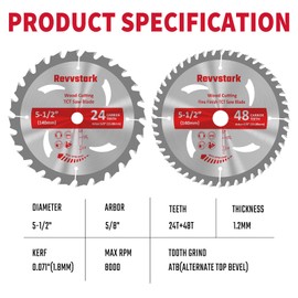 Revvstark Circular Saw Blade 5-1/2" 24T&48T, TCT Saw Blades with 5/8" Arbor, Professional for Wood Cutting
