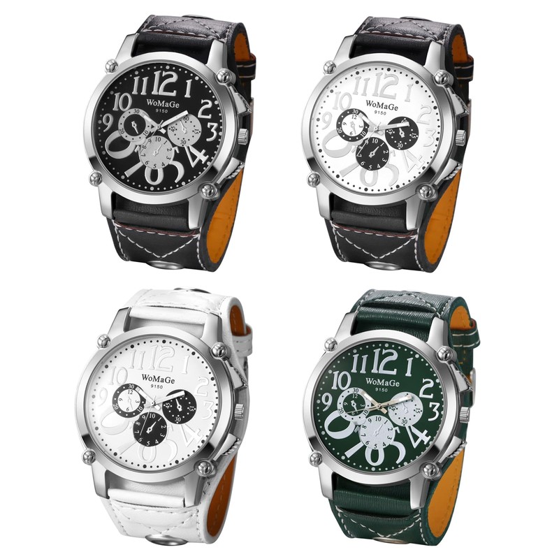 JewelryWe Men's Steampunk Leather Watch: Easy to Read Large Big