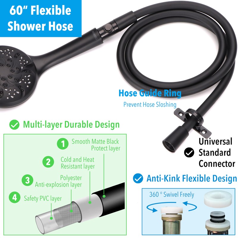 RV Shower Head with Hose, High Pressure 7-Mode RV Shower