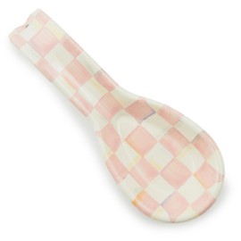 MACKENZIE-CHILDS Enamel Spoon Rest, Kitchen Spoon Holder and Utensil Rest for Stovetop, Pink-and-White Rosy Check