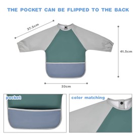 Vicloon Baby Weaning Bibs, PU Feeding Bibs With Long Sleeves, Waterproof Toddler Bibs Easy to Clean, Suitable for Babies From 6 Months to 12 Months(Green)