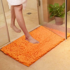 ele ELEOPTION Soft Shag Bath Mat Rug Kitchen Rug Door Way Feet Mat Anti-slip Strip Absorbent Doormat Bathroom Shower Rugs Shaggy Carpet, Orange, 60 x 90 cm