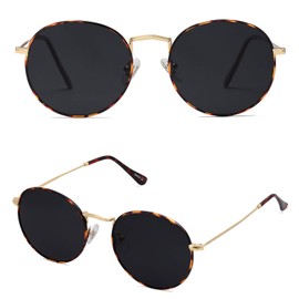SOJOS Small Round Polarized Sunglasses for Women Men Classic Vintage Retro Frame UV Protection SJ1014 with Tortoise Frame/Grey Lens