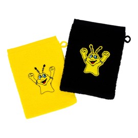 BVB Kinder-Waschlappen mit Emma Maskottchen, 2er Set, Schwarz-Gelb, 100% Baumwolle