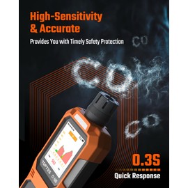 TOPTES CT-580 Portable Carbon Monoxide Detector, Rechargeable CO Detector with Vibration, Visual & Audible Alarms, 0-1000PPM, TFT Color Display for Home, Camping, Travel, Industrial & Professional Use