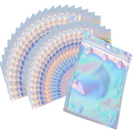 HITHOTMMA Bolsa Holográfica Multiusos,100PCS Bolsas de Herméticas Reutilizables, Bolsas de Almacenamiento,Pouch,Bolsa Ziplock Apta parapara almacenamiento de alimentos, Joyas, Cosméticos (8x13cm)