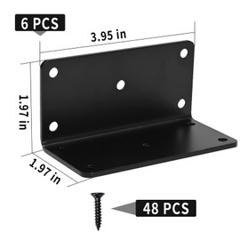 L Right Angle Bracket 4" x 2" Iron Metal Joint 6 PCS Max Load 132LB Corner Brace with 48 Pcs Screws for Wood Shelves, Furniture, Cabinet