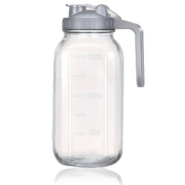 Breast Milk Pitcher Jug Glass Mason Jar Airtight Pitcher with Pour Spout Handle for Breastmilk, Iced Tea, Ice Drinks Storage Container (Gray, 64oz)