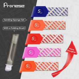 Pronese Sanding Sponge Set for Hobby Models 25PCS (320# 400# 600# 800# 1000#), Wet Dry Reuse,with Storage Box and Cleaning Brush for Model Polishing, and Detailing