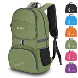 Bekahizar Foldable Backpack 35L Ultralight Hiking Backpack Small Travel Backpack for Men Women Kids Outdoor Sports Green, Green