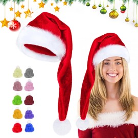 Christmas Hat, Santa Hat, Red Plush Santa Hat & 10 Mini Hats, Christmas Hat with Thick Fur Edge, Warm Christmas Party Accessories, 32 x 75 cm, Suitable for Adults and Children