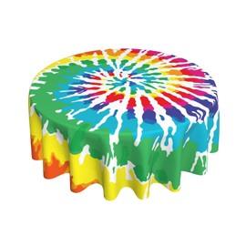 FREEHOTU Colorful Tie Dye Rainbow Peace Round Tablecloth Thicken Desk Cloth Washable Table Cover Table Cloth for Kitchen Daily Dinning Party Tabletop Decor 60 Inch