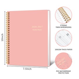 KMQOY Monthly Planner 2026-2027, 2026 Calendar 24 Months Planner, Jan 2026 - Dec 2027, 7.4"x9.6", Personal Calendar with Monthly Goals,2 years for School Office Home Planning(Pink)
