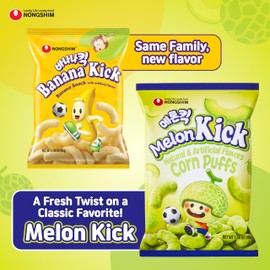 Nongshim Melon Kick Puff Snack - Sweet and Crispy Corn Puff with Creamy Melon Flavor - Crunchy and Smooth Fruit Puff, Light Korean Snack, 1.58 oz (Pack of 20)