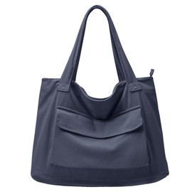 LOTEZAVA Handbag Corduroy Bag Women's Shopper Bag Tote Bag Large Shoulder Bag with Zip Multiple Pockets Shopper Bag for Work Shopping School Daily Travel, gray, L