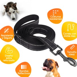 Mascretta Correa de Entrenamiento Para Perros Grandes. Extra Resistente de 1.5 metros con Doble Agarre. Perfecta para Hiking, Escalada de Montaña ,Correr y Pasear. Correa Bi-Grip Ultra Resistente y Ergonómica. Training Dog Leash. (Negro)