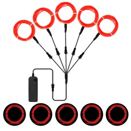 EL Wire Lights Battery Powered 5 by 1 Meter EL Wire Neon Lights 3 Modes 360° Illumination EL Wire Kit Rope Lights Cuttable Electroluminescent Wire for Party DIY Decoration Cosplay Costume (5 Colors)