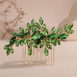 Lenjicons Square Rhinestone Hair Comb Silver Gold Rhinestone Wedding Headpiece Handmade Crystal Bridal Hair Comb Bridal Hairpiece for Brides Bridesmaid (green)