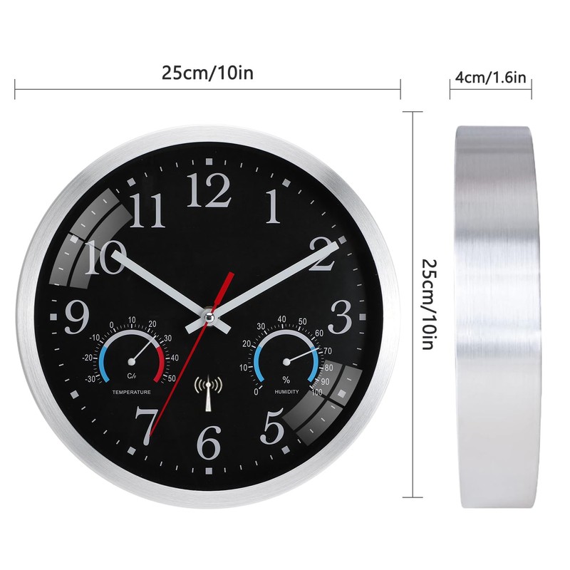 Ziprote Radio-Controlled Wall Clock, Radio-Controlled Wall Clock with Temperature Display