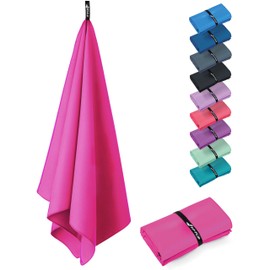 Fit-Flip Swimming towel – quick dry microfibre beach towel - ultra absorbent thin microfiber towels for travel, beach & gym - lightweight swim essentials (160x80cm, Deep Pink)