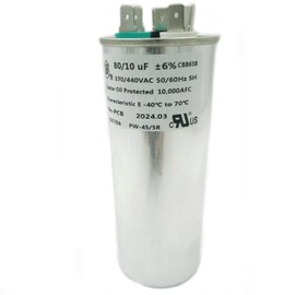 CBB65B 80+10 uf/MFD ±6% 370-440 VAC Volts Round Dual Run Capacitor 50/60 Hz AC Electric Condenser Straight Cool or Heat Pump Air Conditioner