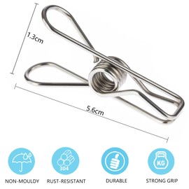 Bakecat Clothes Pegs, 40 Pcs Stainless Steel Clothes Pegs for Washing Line with Storage Bag.