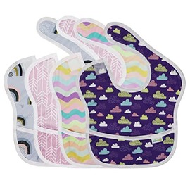 ZENBÉBÉ Baby Bib, Waterproof, Washable Fabric, Fits Babies and Toddlers 6-24 Month (4-Pack) (Cloud)