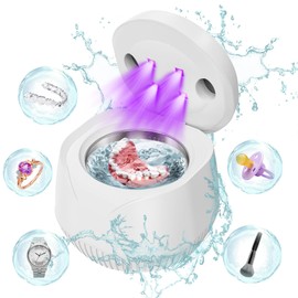 UV Ultrasonic Retainer Cleaner Machine, 200ml Denture Cleaner, 45kHz Mouth Guard Cleaner with Retainer Cleaner Tablets for Home or Travel