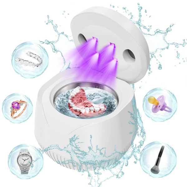 UV Ultrasonic Retainer Cleaner Machine, 200ml Denture Cleaner, 45kHz Mouth
