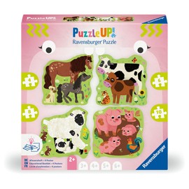 Ravensburger 12004001 UP Farm Animals, 12004001-4 Contour Shaped Puzzles with 4, 6, 8, 10 Pieces, with Large Picture Templates and Knowledge Book, for Children Aged 2 Years