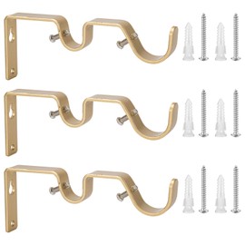 Ycolnaefllr Set of 3 Golden Double Rod Holders Double Curtain Rod Brackets Double Curtain Rod Hanging Brackets for 1 and 0.7 -Inch Rod