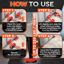 220 Lbs Capacity Heavy Furniture Movers with Wheels – Heavy Furniture Mover Tool Set with 11.9" Lever & 3.69"x2.88" Sliders with Appliance Lifter – Floor Kit for Sofas, Fridges & Kitchen Appliances