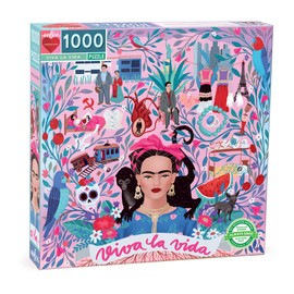 eeBoo: Piece and Love Viva la Vida Frida Kahlo 1000 Piece Square Adult Jigsaw Puzzle, Puzzle for Adults and Families, Glossy, Sturdy Pieces and Minimal Puzzle Dust