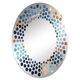 DesignQ Blissful Radiance in Blue and Gold Celestial Marble - Marble Polka Dot - 20x30 Inches - Oval Decorative Wall Mirror for Bathroom, Bedroom, Entryway, Living Room, Vanity Room and Modern Décor